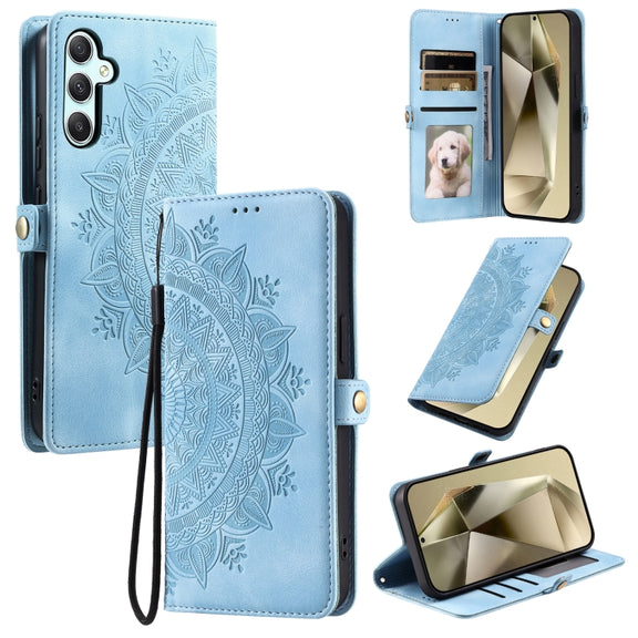 For Samsung Galaxy S25+ 5G Skin Feel Totem Embossed Leather Phone Case(Blue)
