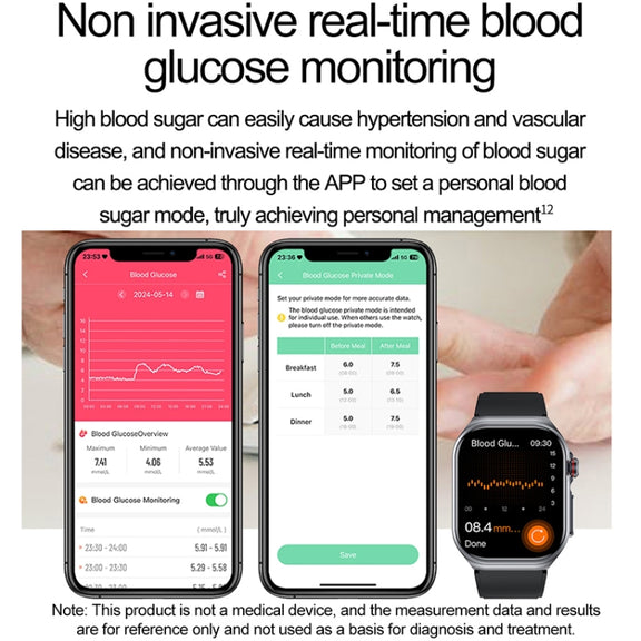 ET585 2.04 inch Steel Strap IP68 Water-resistant Smart Watch, Support ECG / Blood Composition Measurement(Black)