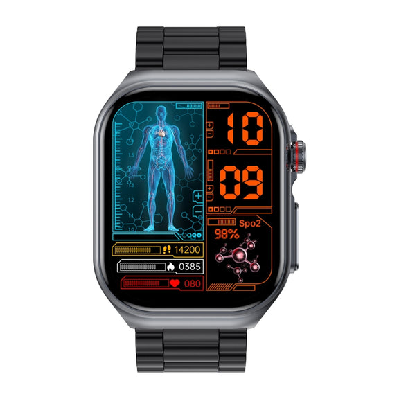 ET585 2.04 inch Steel Strap IP68 Water-resistant Smart Watch, Support ECG / Blood Composition Measurement(Black)