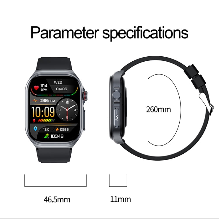 ET585 2.04 inch Steel Strap IP68 Water-resistant Smart Watch, Support ECG / Blood Composition Measurement(Black)