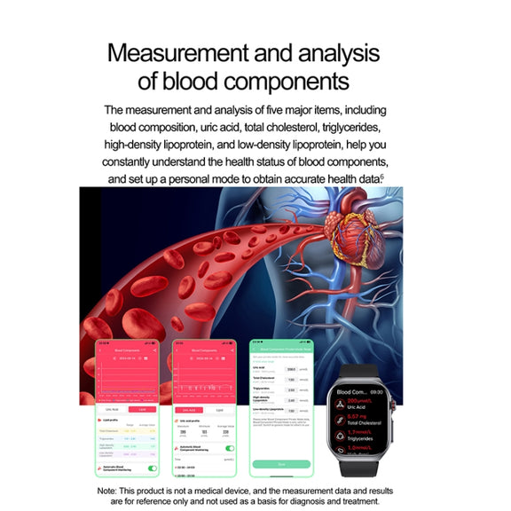 ET585 2.04 inch Steel Strap IP68 Water-resistant Smart Watch, Support ECG / Blood Composition Measurement(Black)