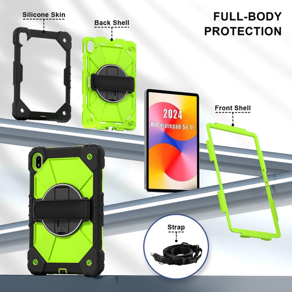 For Huawei MatePad SE 11 2024 Contrast Color Robot Silicone Hybrid PC Tablet Case(Black Yellow Green)