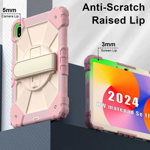 For Huawei MatePad SE 11 2024 Contrast Color Robot Silicone Hybrid PC Tablet Case(Rose Gold Beige)