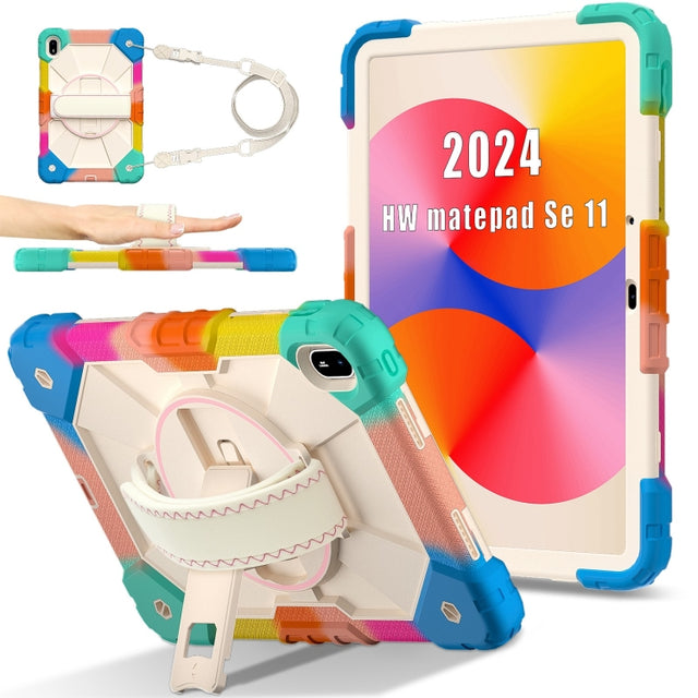 For Huawei MatePad SE 11 2024 Contrast Color Robot Silicone Hybrid PC Tablet Case(Colorful Blue)