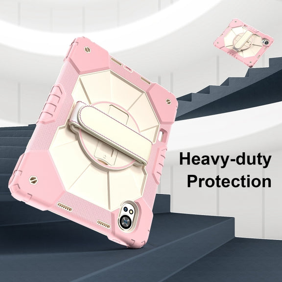 For Huawei MatePad Air 12 2024 Contrast Color Robot Silicone Hybrid PC Tablet Case(Rose Gold Beige)