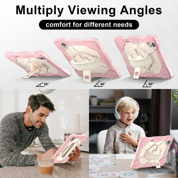 For Huawei MatePad Air 12 2024 Contrast Color Robot Silicone Hybrid PC Tablet Case(Rose Gold Beige)