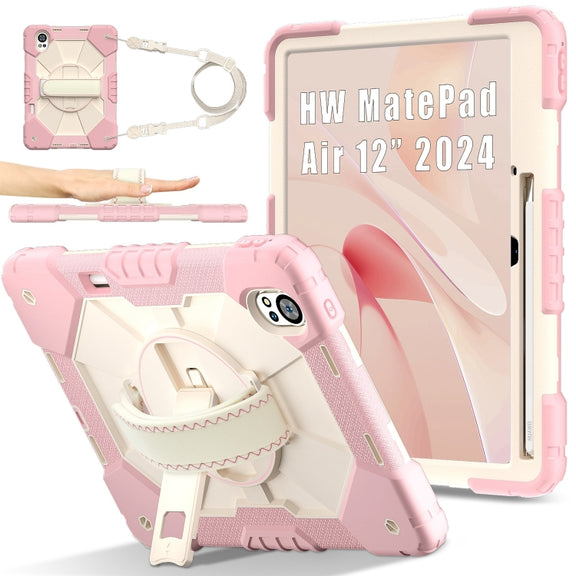 For Huawei MatePad Air 12 2024 Contrast Color Robot Silicone Hybrid PC Tablet Case(Rose Gold Beige)