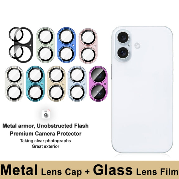 For iPhone 16 / 16 Plus IMAK Metal Armor Premium Camera Protector Film(Cyan)
