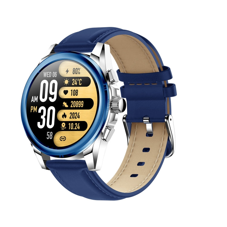 KC83 1.43 inch 1ATM Water-resistant Smart Watch, Support Sedentary Reminder / Sleep Monitoring(Silver Steel Strap + Blue Leather Strap)