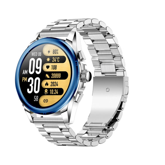 KC83 1.43 inch 1ATM Water-resistant Smart Watch, Support Sedentary Reminder / Sleep Monitoring(Silver Steel Strap + Blue Leather Strap)