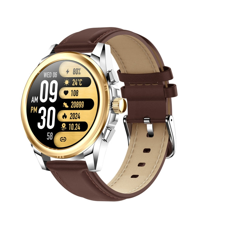 KC83 1.43 inch 1ATM Water-resistant Smart Watch, Support Sedentary Reminder / Sleep Monitoring(Gold Steel Strap + Brown Leather Strap)