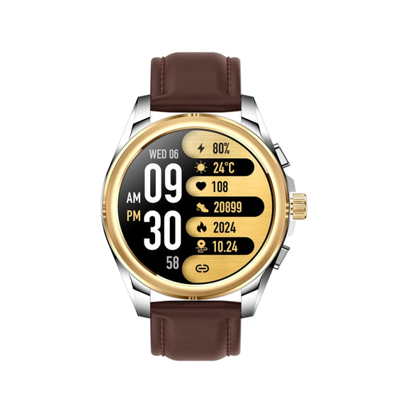 KC83 1.43 inch 1ATM Water-resistant Smart Watch, Support Sedentary Reminder / Sleep Monitoring(Gold Steel Strap + Brown Leather Strap)