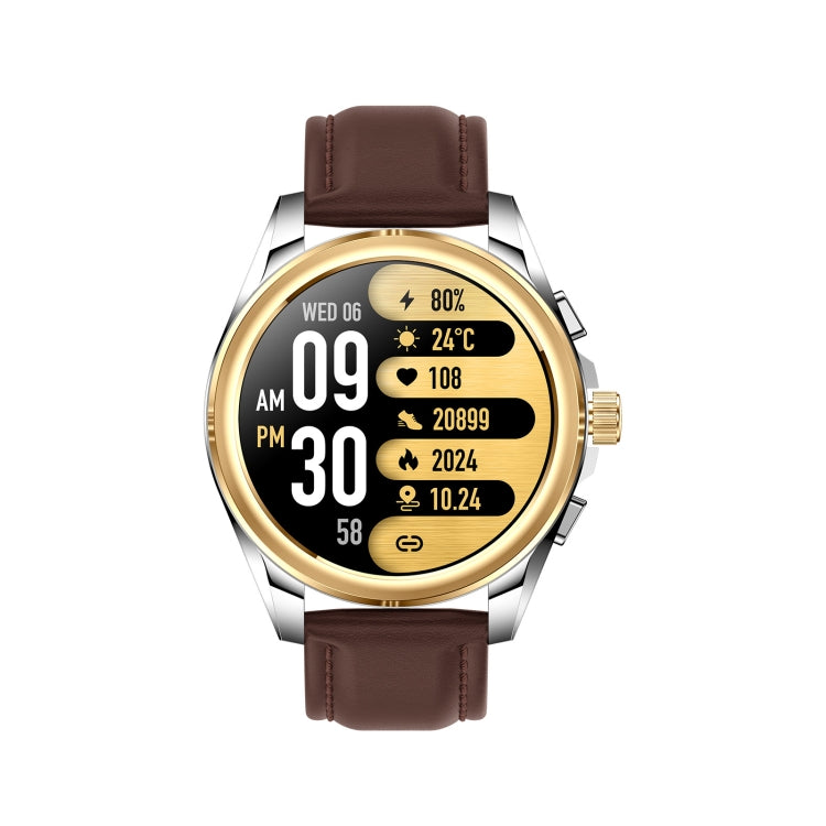 KC83 1.43 inch 1ATM Water-resistant Smart Watch, Support Sedentary Reminder / Sleep Monitoring(Gold Steel Strap + Brown Leather Strap)