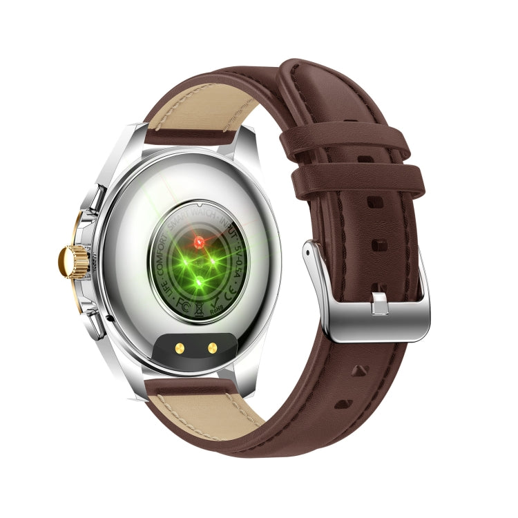 KC83 1.43 inch 1ATM Water-resistant Smart Watch, Support Sedentary Reminder / Sleep Monitoring(Gold Steel Strap + Brown Leather Strap)