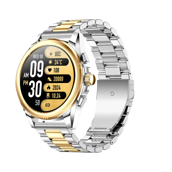 KC83 1.43 inch 1ATM Water-resistant Smart Watch, Support Sedentary Reminder / Sleep Monitoring(Gold Steel Strap + Brown Leather Strap)