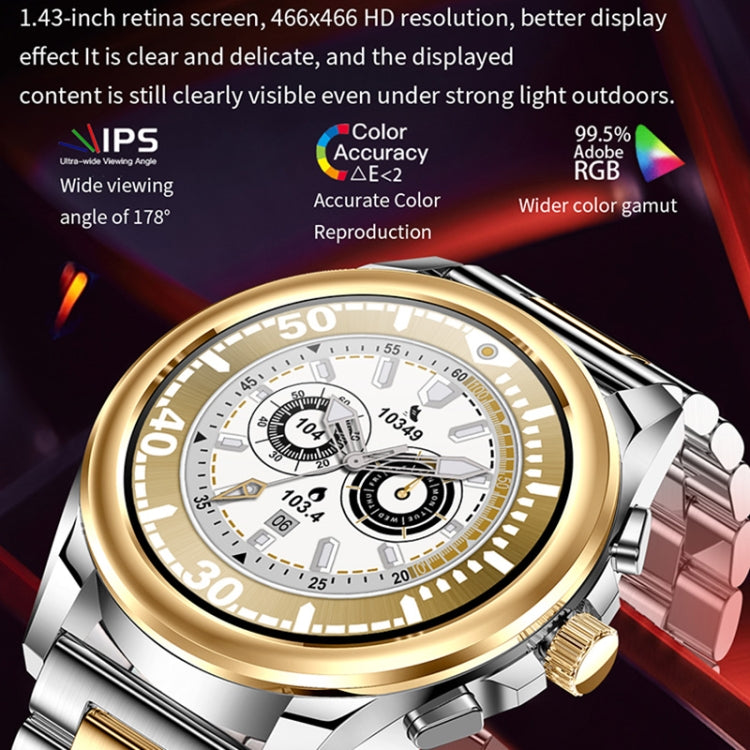 KC83 1.43 inch 1ATM Waterproof Smart Watch, Support Sedentary Reminder / Sleep Monitoring(Gold Steel Strap + Brown Leather Strap) - Smart Watches by PMC TechLife | Online Shopping South Africa | PMC TechLife | Buy Now Pay Later Mobicred