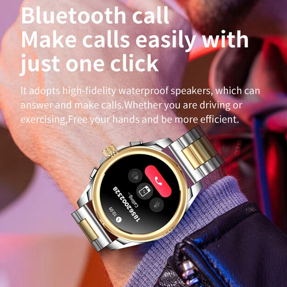 KC83 1.43 inch 1ATM Water-resistant Smart Watch, Support Sedentary Reminder / Sleep Monitoring(Gold Steel Strap + Brown Leather Strap)