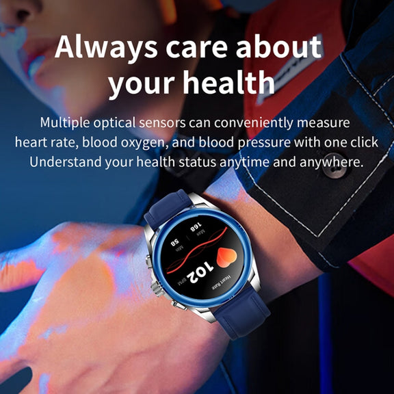 KC83 1.43 inch 1ATM Water-resistant Smart Watch, Support Sedentary Reminder / Sleep Monitoring(Silver Steel Strap + Blue Leather Strap)