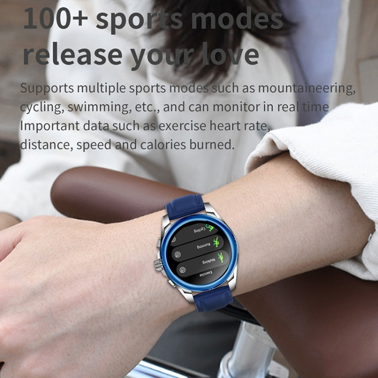 KC83 1.43 inch 1ATM Water-resistant Smart Watch, Support Sedentary Reminder / Sleep Monitoring(Silver Steel Strap + Blue Leather Strap)