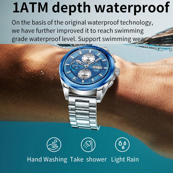 KC83 1.43 inch 1ATM Water-resistant Smart Watch, Support Sedentary Reminder / Sleep Monitoring(Silver Steel Strap + Blue Leather Strap)