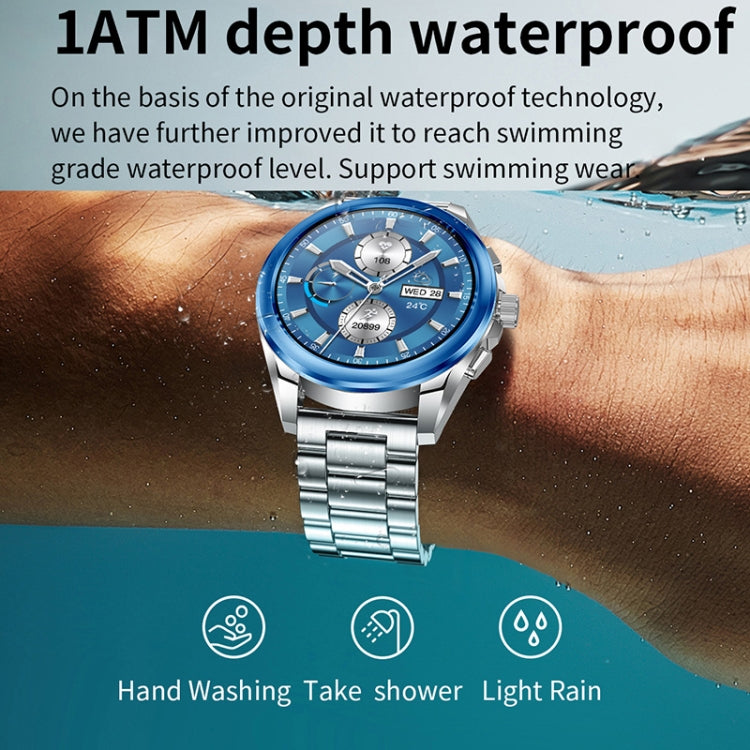 KC83 1.43 inch 1ATM Water-resistant Smart Watch, Support Sedentary Reminder / Sleep Monitoring(Silver Steel Strap + Blue Leather Strap)
