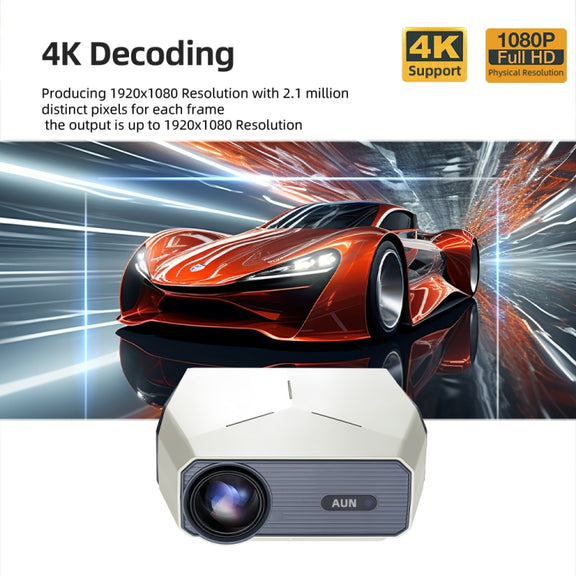AUN A004 Pro 1920 x 1080P 9000Lumen Android 9.0 Portable LCD Projector, UK Plug(White)