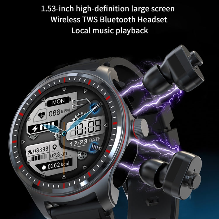 LC19 1.53 inch 2 in 1 Bluetooth Earphone IP67 Water-resistant Smart Watch, Support Sleep Monitoring(Black)