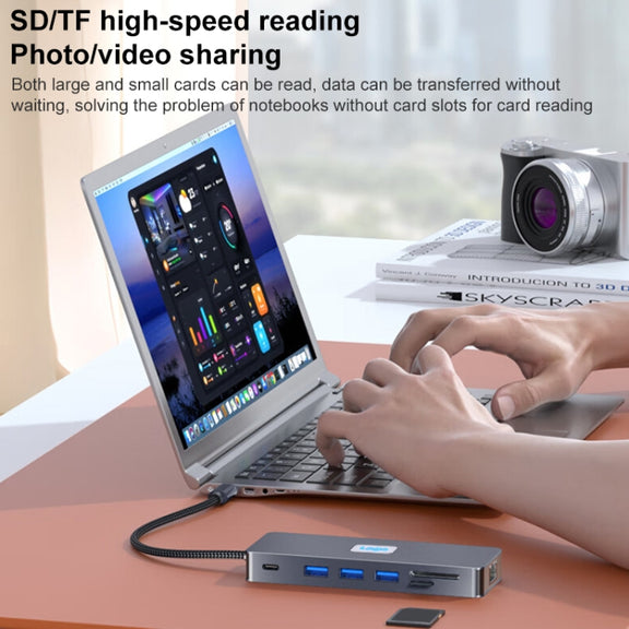 BYL-2411 11 in 1 Type-C HUB Docking Station with 3 x USB3.0, PD100W,  SD/TF, RJ45, Type-C, VGA, HDTV, 3.5mm Jack