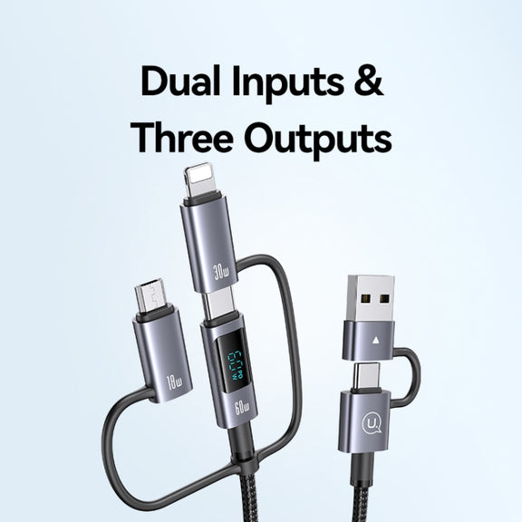 USAMS 60W 6 in 1 Digital Display Fast Charging Cable, Length:2m(Titanium Gray)