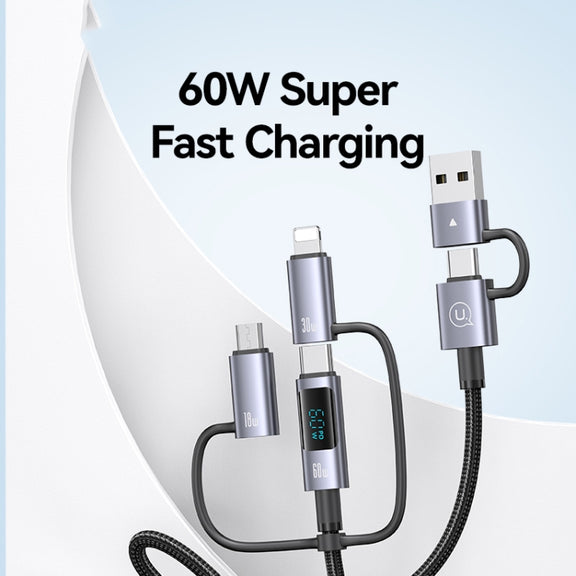 USAMS 60W 6 in 1 Digital Display Fast Charging Cable, Length:2m(Titanium Gray)
