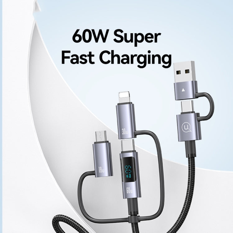 USAMS 60W 6 in 1 Digital Display Fast Charging Cable, Length:2m(Titanium Gray)