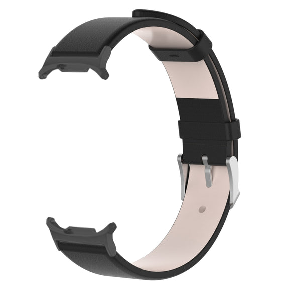 For Samsung Galaxy Watch Ultra 47mm Stainless Steel Silver Buckle Leather Watch Band(Black)