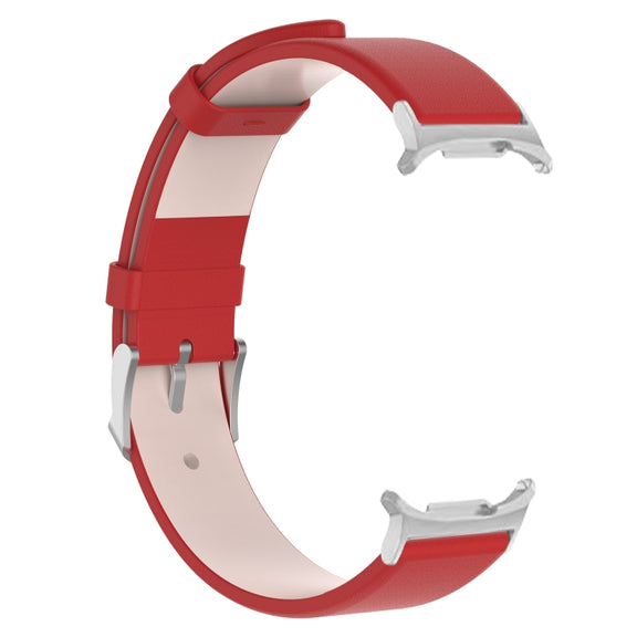 For Samsung Galaxy Watch Ultra 47mm Stainless Steel Silver Buckle Leather Watch Band(Red)
