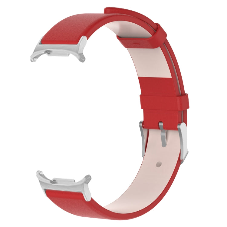 For Samsung Galaxy Watch Ultra 47mm Stainless Steel Silver Buckle Leather Watch Band(Red)
