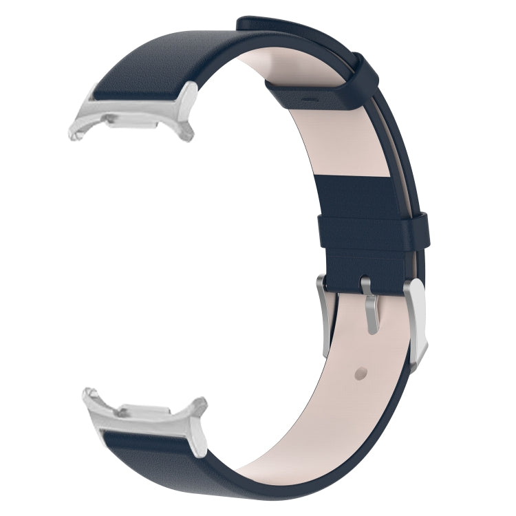 For Samsung Galaxy Watch Ultra 47mm Stainless Steel Silver Buckle Leather Watch Band(Dark Blue)