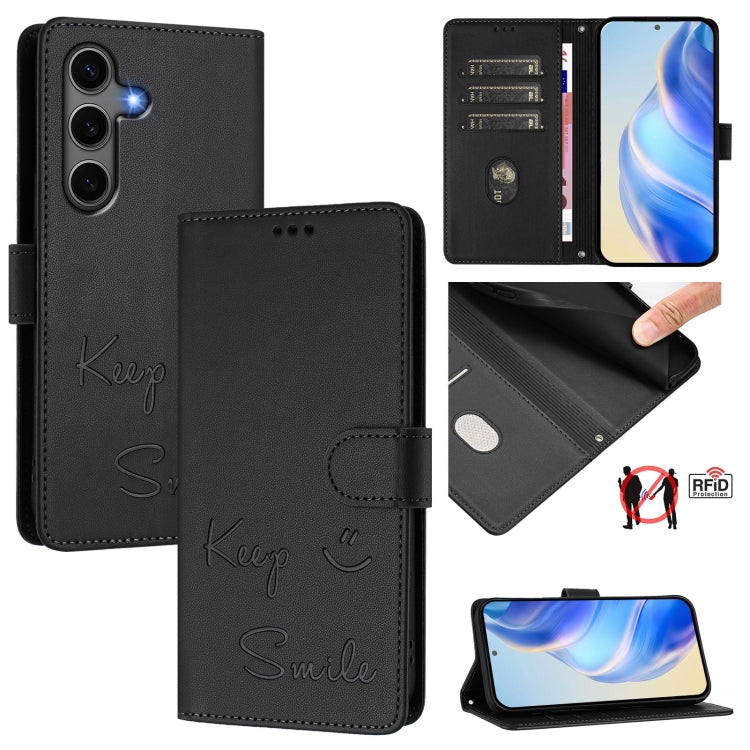 For Samsung Galaxy S25+ 5G Smile Embossing RFID Leather Phone Case(Black) - Galaxy S25+ 5G Cases by PMC TechLife | Online Shopping South Africa | PMC TechLife | Buy Now Pay Later Mobicred