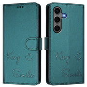 For Samsung Galaxy S25+ 5G Smile Embossing RFID Leather Phone Case(Peacock Green)