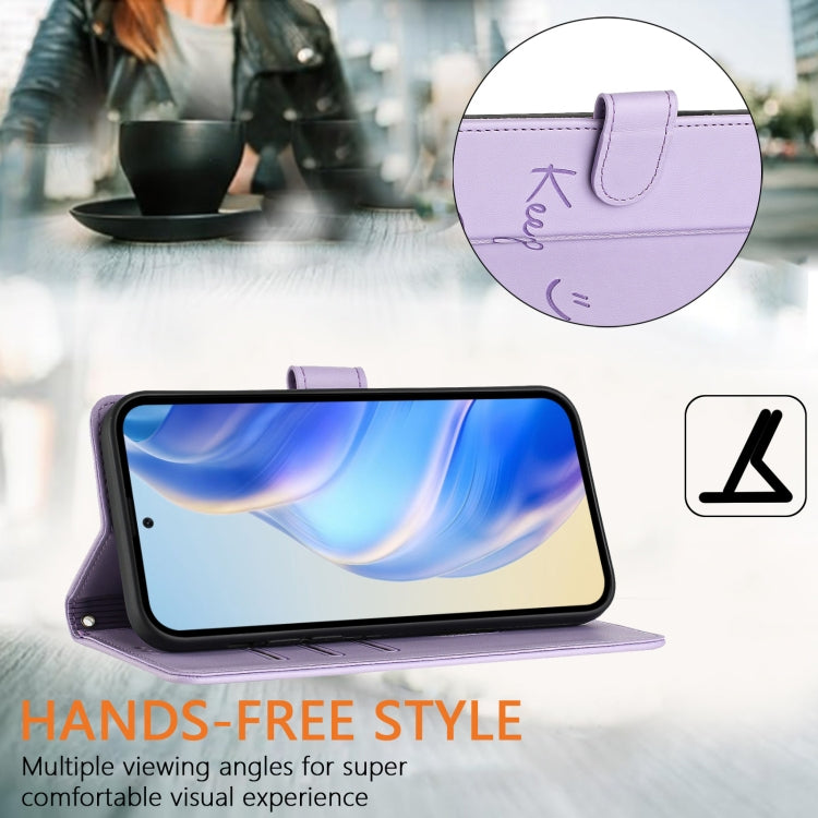 For Samsung Galaxy S25+ 5G Smile Embossing RFID Leather Phone Case(Light Purple) - Galaxy S25+ 5G Cases by PMC TechLife | Online Shopping South Africa | PMC TechLife | Buy Now Pay Later Mobicred