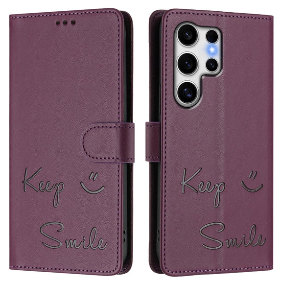 For Samsung Galaxy S25 Ultra 5G Smile Embossing RFID Leather Phone Case(Violet)