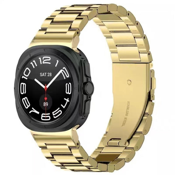 For Samsung Galaxy Watch Ultra 47mm Three Beads Stainless Steel Watch Band(Gold)