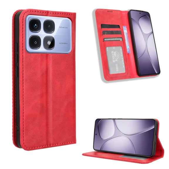 For Redmi K70 Ultra Magnetic Buckle Retro Texture Leather Phone Case(Red)