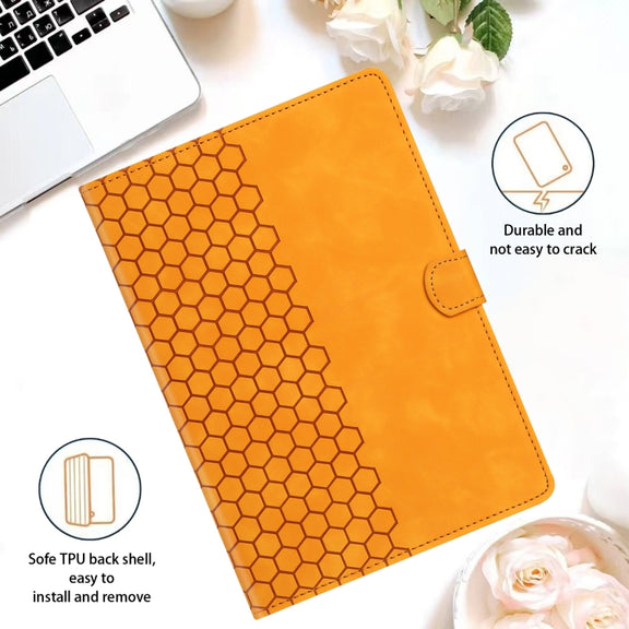 For Lenovo Tab M11 / Xiaoxin Pad 2024 Honeycomb Embossed Leather Smart Tablet Case(Yellow)