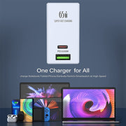 LDNIO A2620C PD3.0 65W USB Power Adapter Travel Charger with Type-C to Type-C Cable, EU Plug