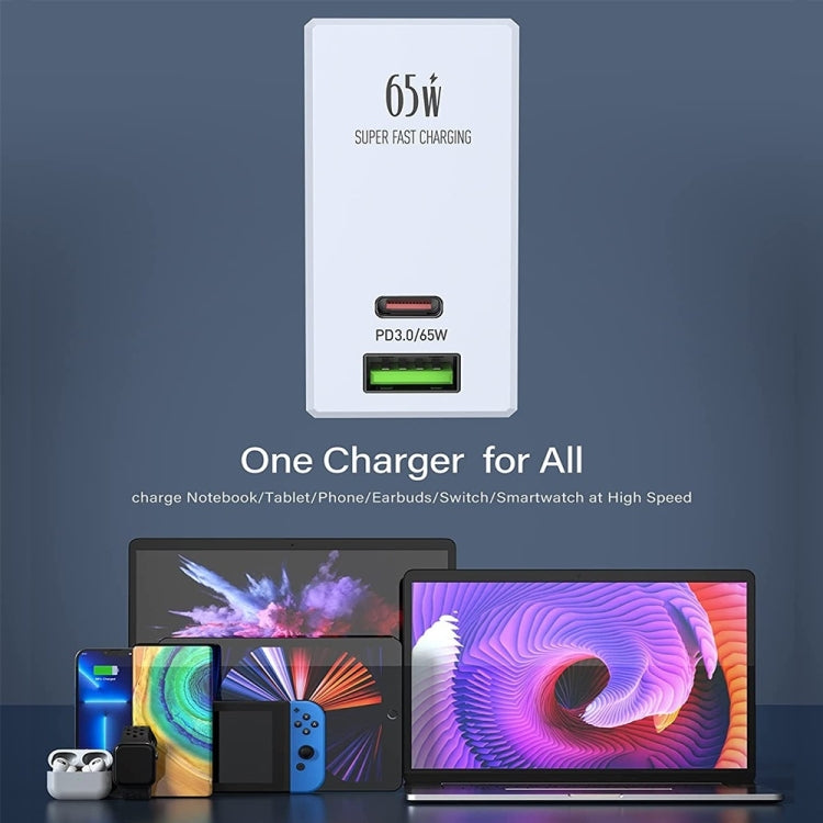 LDNIO A2620C PD3.0 65W USB Power Adapter Travel Charger with Type-C to Type-C Cable, EU Plug