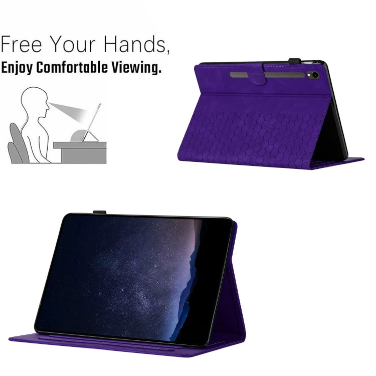 For Samsung Galaxy Tab S9 / S9 FE Honeycomb Embossed Leather Smart Tablet Case(Purple)