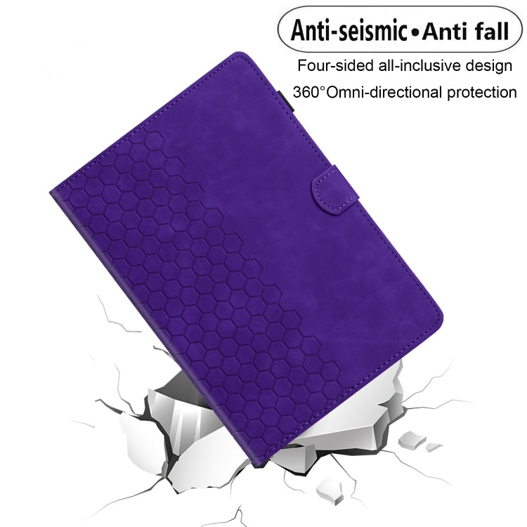 For Samsung Galaxy Tab S9 / S9 FE Honeycomb Embossed Leather Smart Tablet Case(Purple)