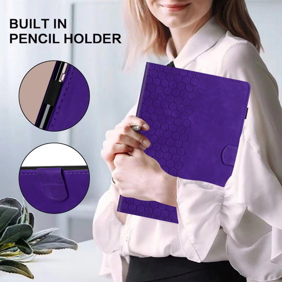 For Samsung Galaxy Tab S9 / S9 FE Honeycomb Embossed Leather Smart Tablet Case(Purple)