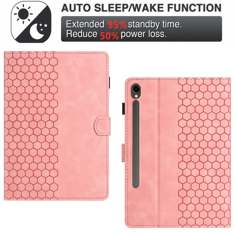 For Samsung Galaxy Tab S9 / S9 FE Honeycomb Embossed Leather Smart Tablet Case(Pink)