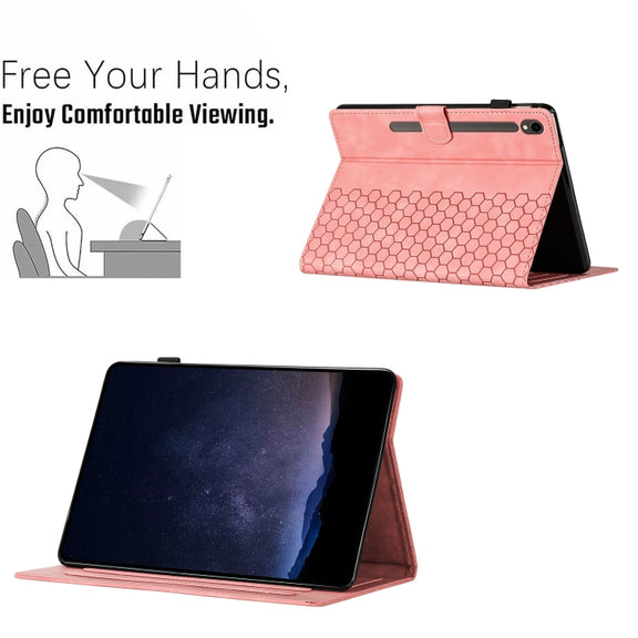For Samsung Galaxy Tab S9 / S9 FE Honeycomb Embossed Leather Smart Tablet Case(Pink)