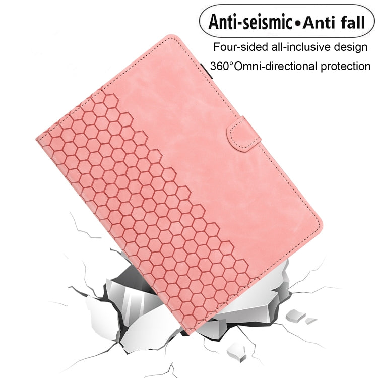 For Samsung Galaxy Tab S9 / S9 FE Honeycomb Embossed Leather Smart Tablet Case(Pink)